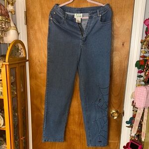 Quacker Factory Blue Straight-Leg Jeans with Spiderweb Accent